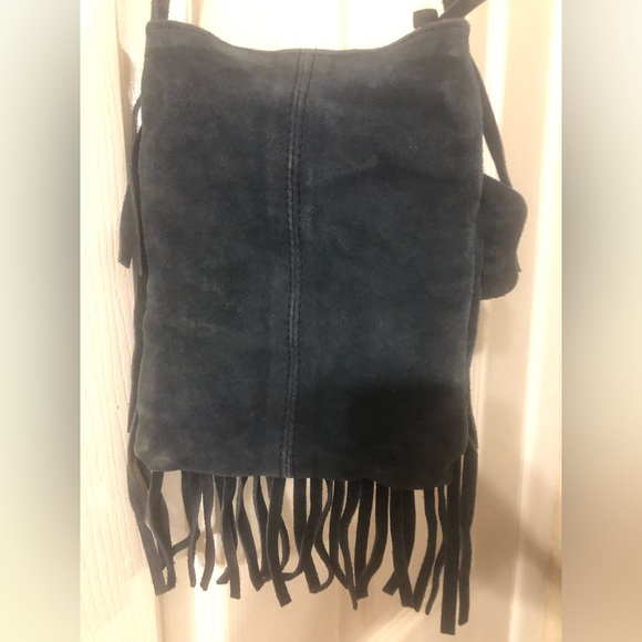 Croute de Cuir navy suede boho sack crossbody w/ fringe. France. EUC. - Picture 3 of 10